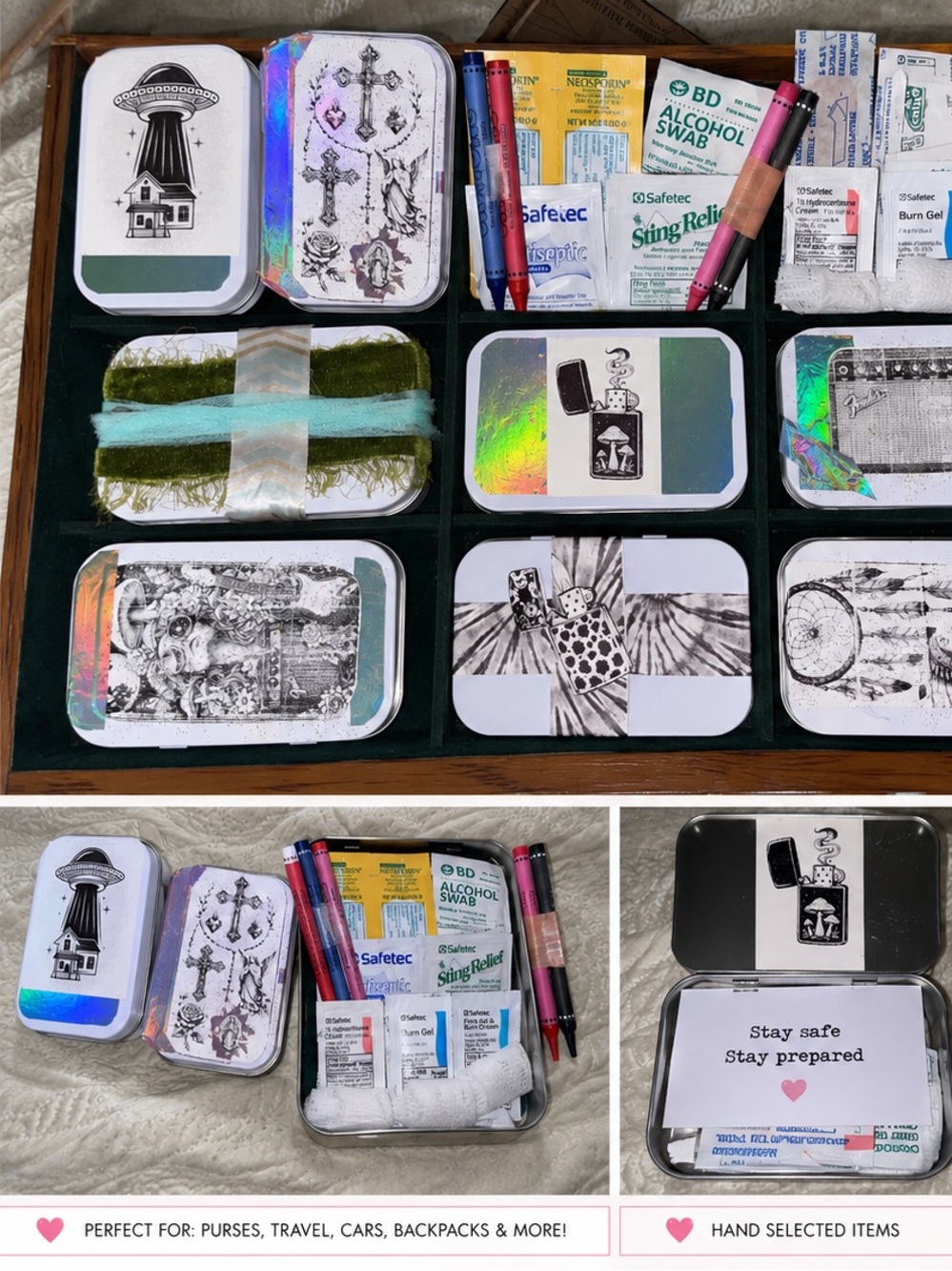 Handcrafted-printed holographic custom made First Aide Box (Tiny Tins Co.)